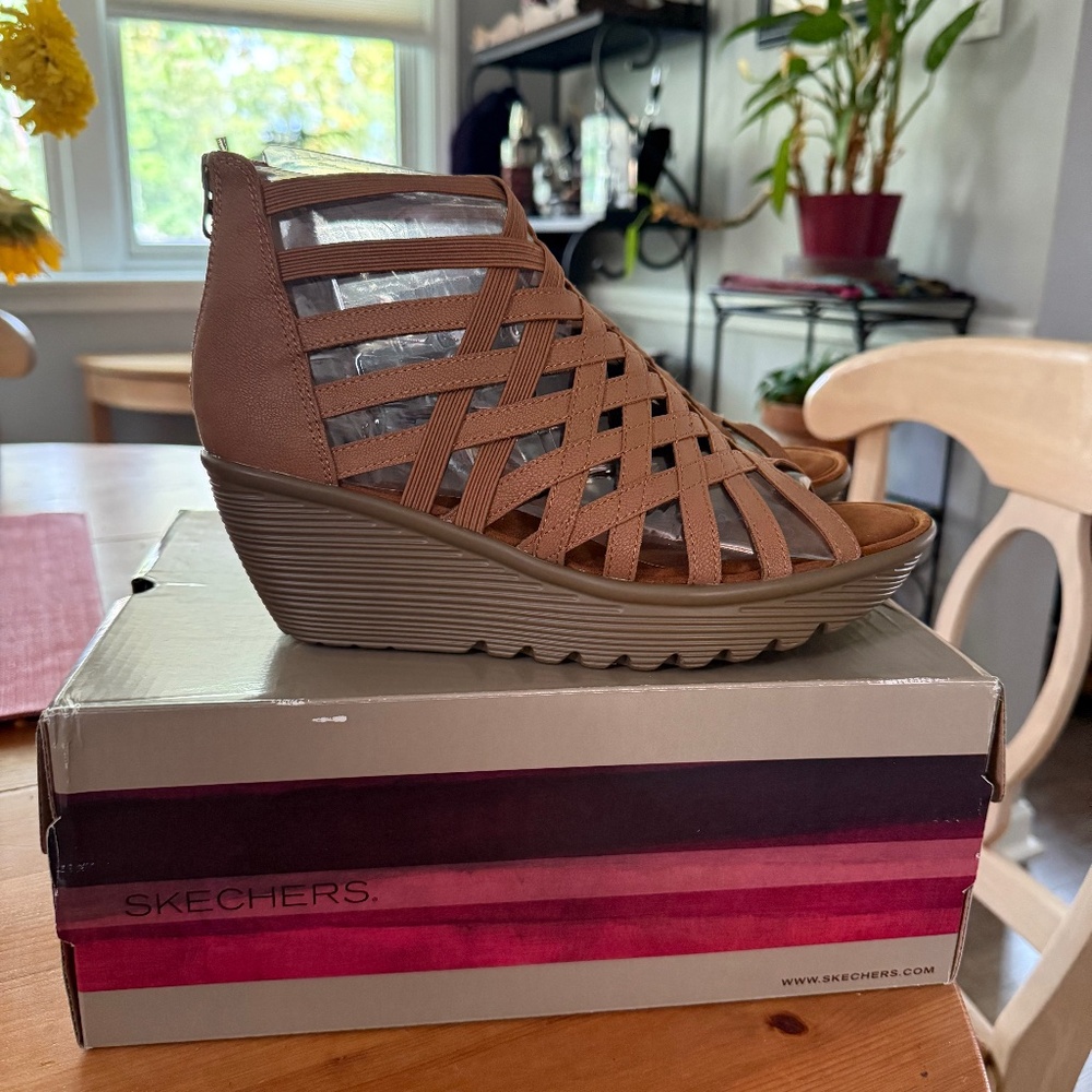 Skechers Brown Wedge Sandal - Strappy Peep-Toe